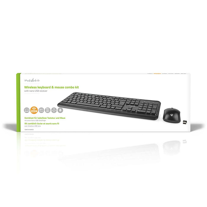 Nedis Mouse and Keyboard Set - Wireless, Mouse and keyboard connection: USB, 800 / 1200 / 1600 dpi, QWERTZ - DE Layout