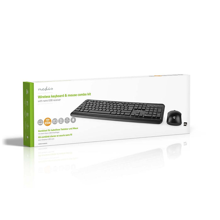 Nedis Mouse and Keyboard Set - Wireless, Mouse and keyboard connection: USB, 800 / 1200 / 1600 dpi, QWERTZ - DE Layout