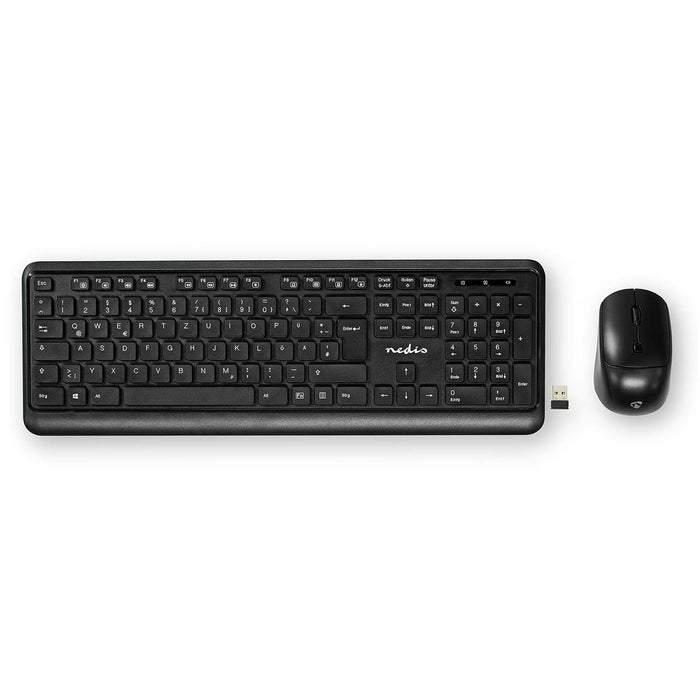 Nedis Mouse and Keyboard Set - Wireless, Mouse and keyboard connection: USB, 800 / 1200 / 1600 dpi, QWERTZ - DE Layout