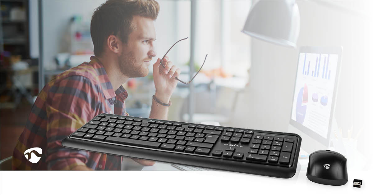 Nedis Mouse and Keyboard Set - Wireless, Mouse and keyboard connection: USB, 800 / 1200 / 1600 dpi, QWERTZ - DE Layout