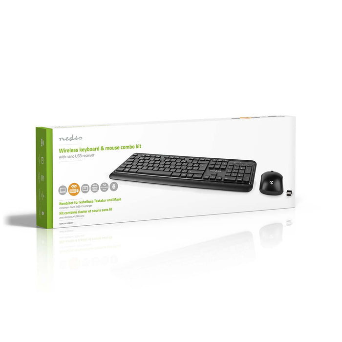 Nedis Mouse and Keyboard Set - Wireless, Mouse and keyboard connection: USB, 800 / 1200 / 1600 dpi, AZERTY - FR Layout