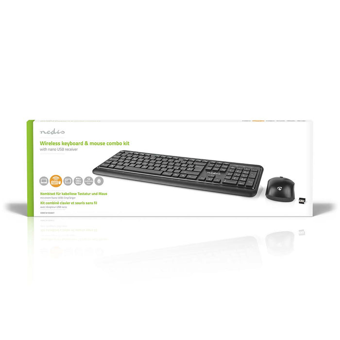 Nedis Mouse and Keyboard Set - Wireless, Mouse and keyboard connection: USB, 800 / 1200 / 1600 dpi, QWERTY - IT Layout