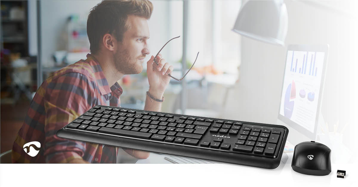 Nedis Mouse and Keyboard Set - Wireless, Mouse and keyboard connection: USB, 800 / 1200 / 1600 dpi, QWERTY - IT Layout