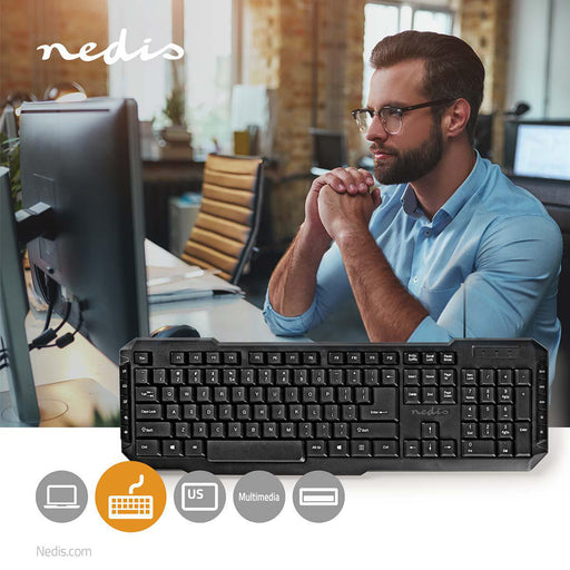 Nedis Wired Keyboard - Wired, Multimedia, US International, US Layout - Numeric keypad