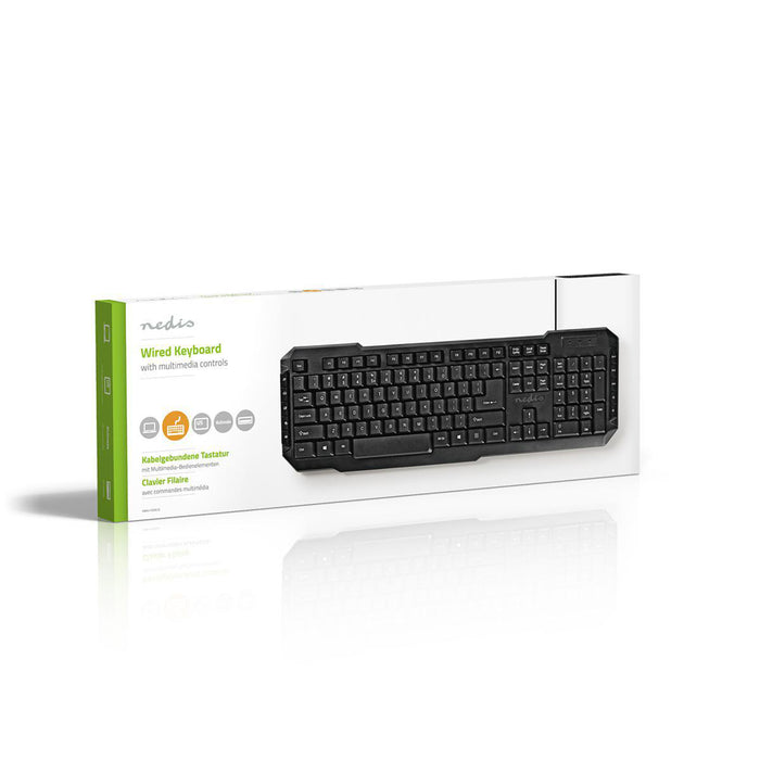 Nedis Wired Keyboard - Wired, Multimedia, US International, US Layout - Numeric keypad