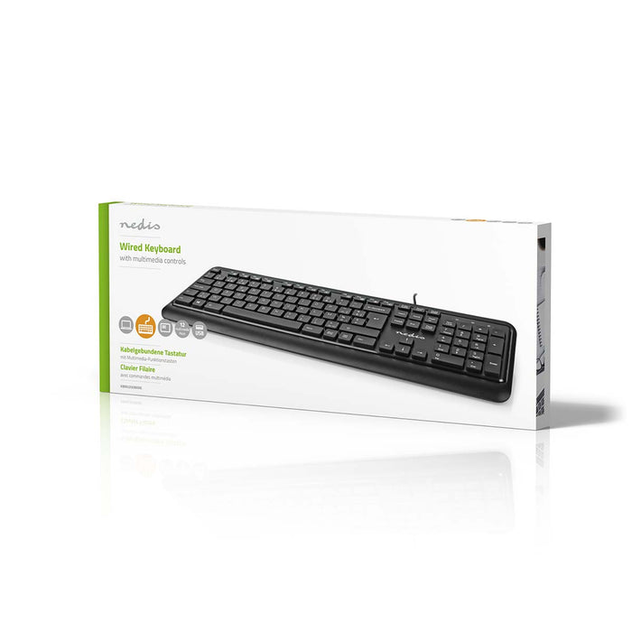 Nedis Wired Keyboard - USB-A, Multimedia, AZERTY, BE Layout - Numeric keypad