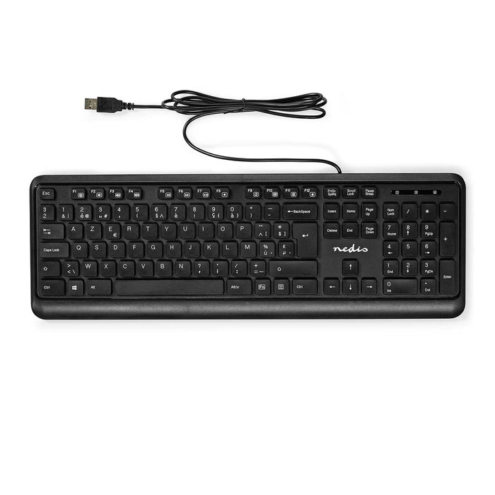 Nedis Wired Keyboard - USB-A, Multimedia, AZERTY, BE Layout - Numeric keypad