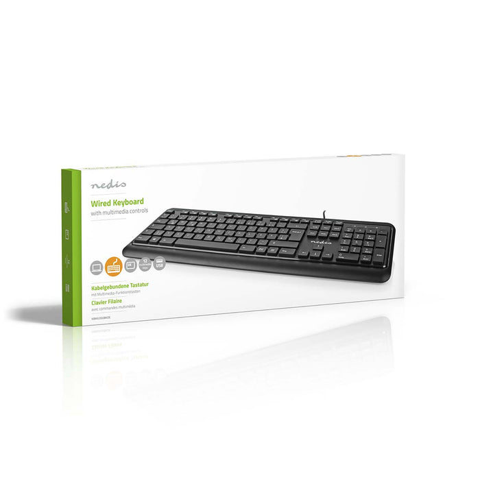 Nedis Wired Keyboard - USB-A, Multimedia, QWERTZ, DE Layout - Numeric keypad