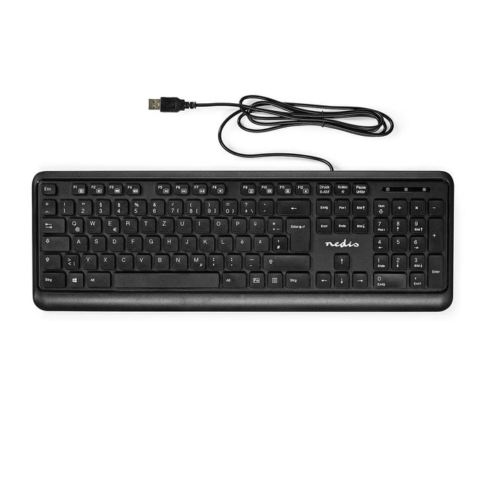 Nedis Wired Keyboard - USB-A, Multimedia, QWERTZ, DE Layout - Numeric keypad