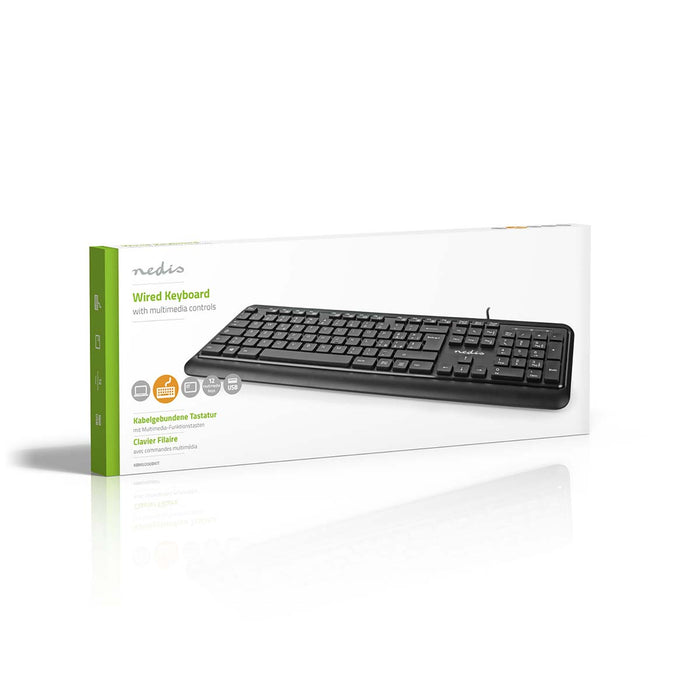 Nedis Wired Keyboard - USB-A, Multimedia, QWERTY, IT Layout - Numeric keypad