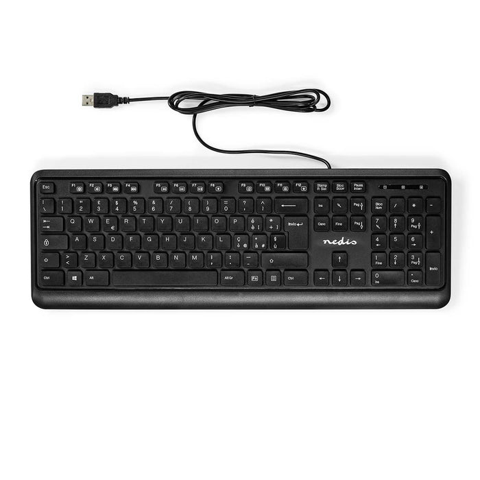 Nedis Wired Keyboard - USB-A, Multimedia, QWERTY, IT Layout - Numeric keypad