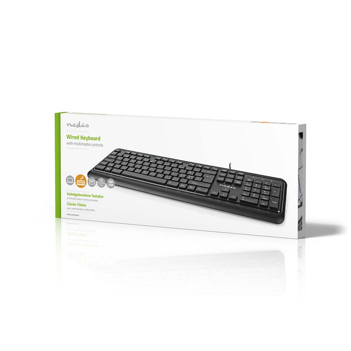 Nedis Wired Keyboard - USB-A, Multimedia, QWERTY, ND Layout - Numeric keypad