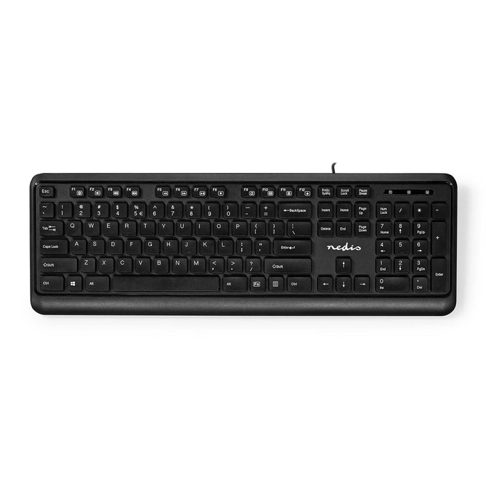 Nedis Wired Keyboard - USB-A, Multimedia, QWERTY, US Layout - Numeric keypad