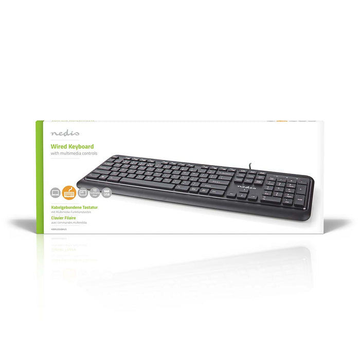 Nedis Wired Keyboard - USB-A, Multimedia, QWERTY, US Layout - Numeric keypad