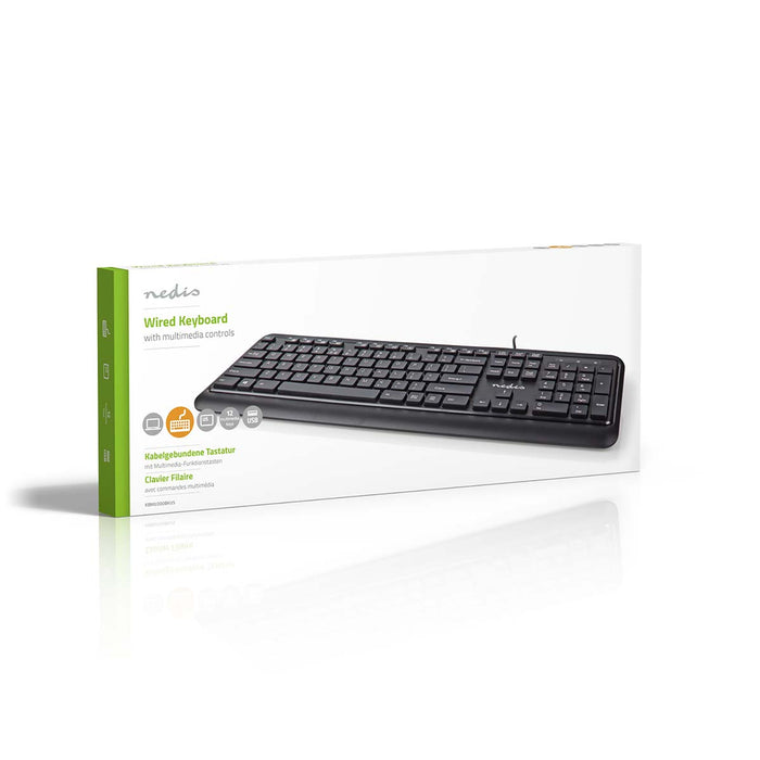 Nedis Wired Keyboard - USB-A, Multimedia, QWERTY, US Layout - Numeric keypad