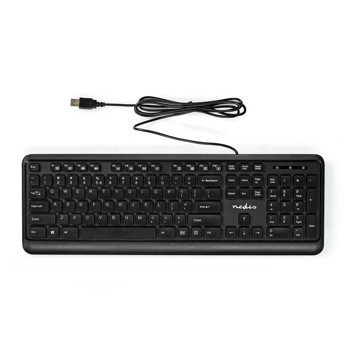 Nedis Wired Keyboard - USB-A, Multimedia, QWERTY, US Layout - Numeric keypad