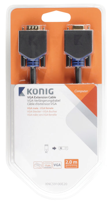 KÃ¶nig VGA Extension Cable VGA Male - VGA Female 2.00 m Anthracite