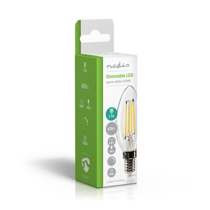 Nedis LED Filament Bulb E14 - Candle, 4.8 W, 470 lm, 1 pcs - Clear