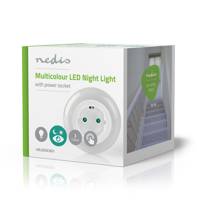 Nedis Plug-In LED Night Light - Day/night sensor, 3680 W, 10 lm, 10 lm - Blue / Green / White