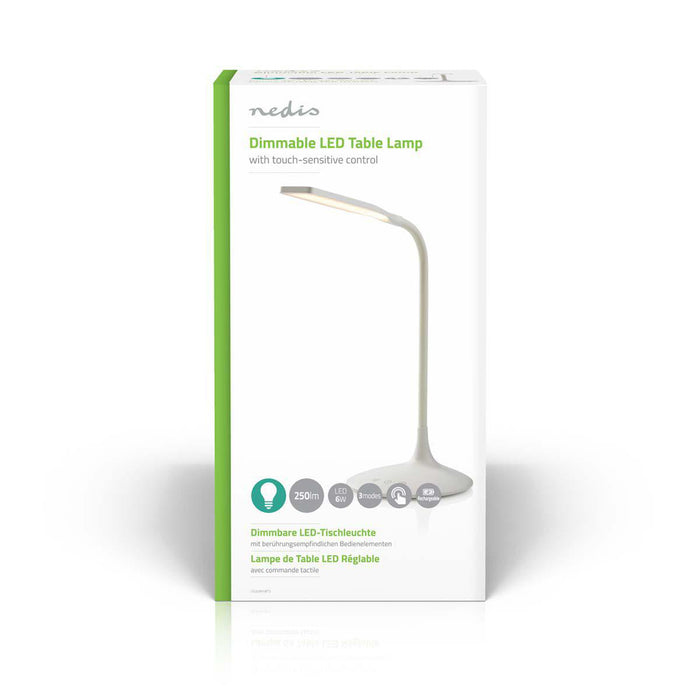 Nedis LED Desk Lamp - Dimmable, 250 lm, Rechargeable, Touch Function - White