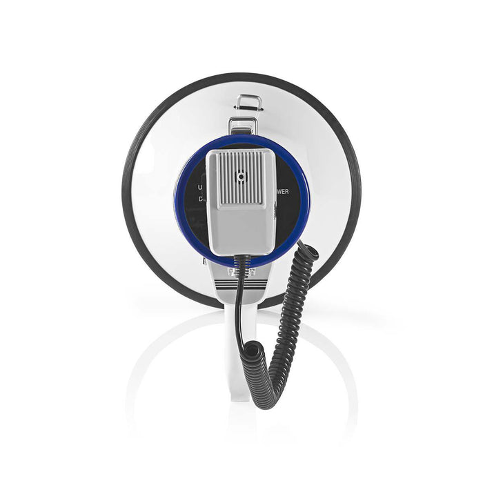 Nedis Megaphone - Maximum range: 1500 m, Volume control: 135 dB, Detachable Microphone, Shoulder strap - Blue / White