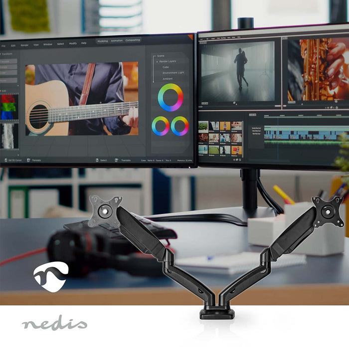 Nedis Desk Monitor Mount - Gas Spring, 2 Screen(s), 15 - 32", 75x75 / 100x100 - Full Motion