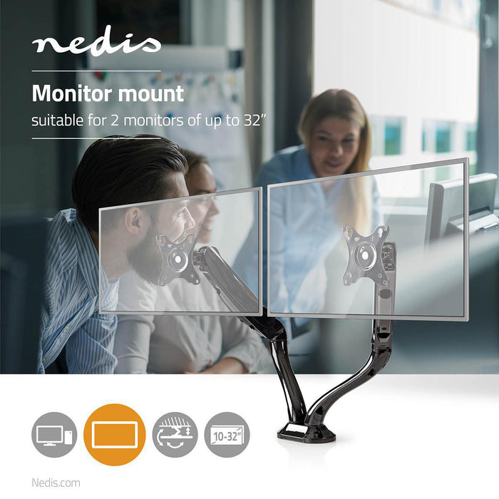 Nedis Desk Monitor Mount - 2 Screen(s), 10-32", 75x75 / 100x100, 75x75 / 100x100 - Full Motion