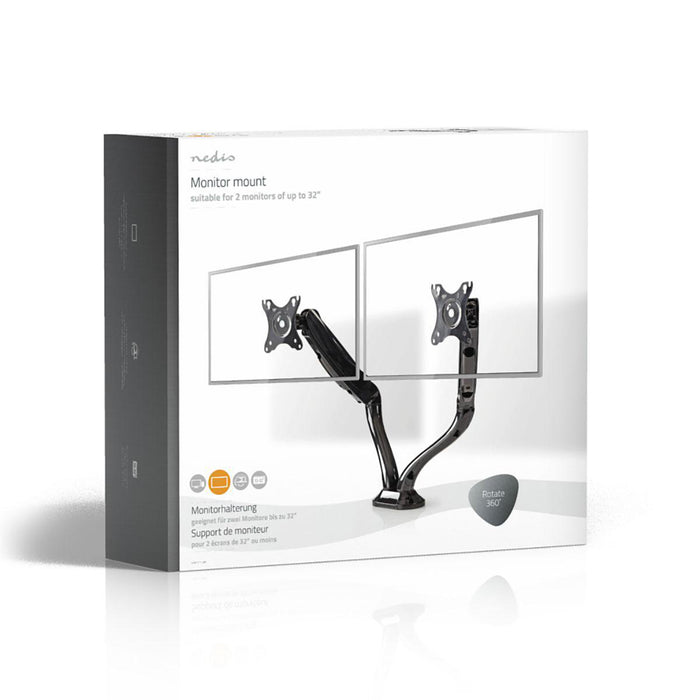 Nedis Desk Monitor Mount - 2 Screen(s), 10-32", 75x75 / 100x100, 75x75 / 100x100 - Full Motion