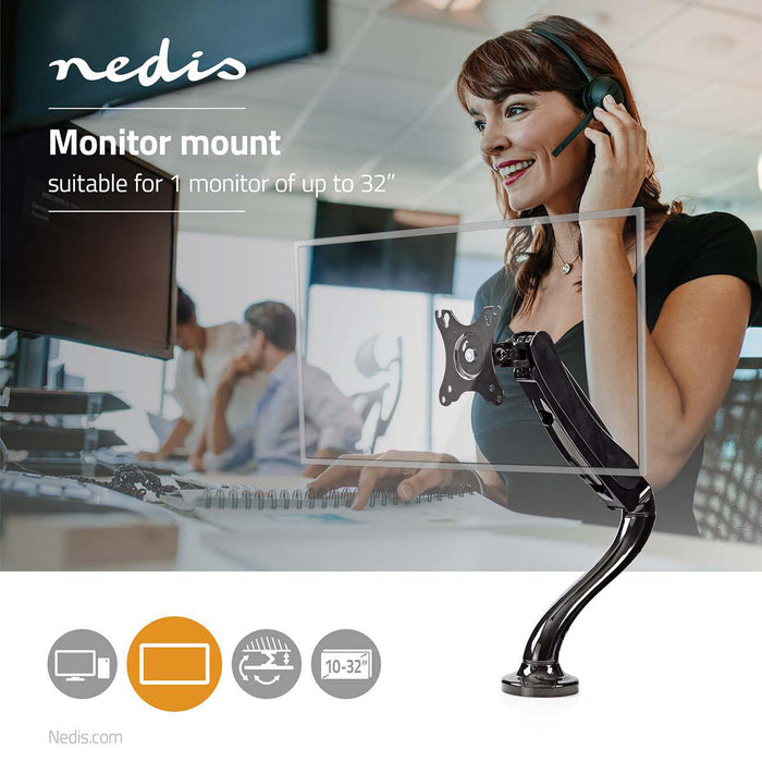 Nedis Desk Monitor Mount - 1 Screen(s), 10-32", 75x75 / 100x100, 75x75 / 100x100 - Full Motion