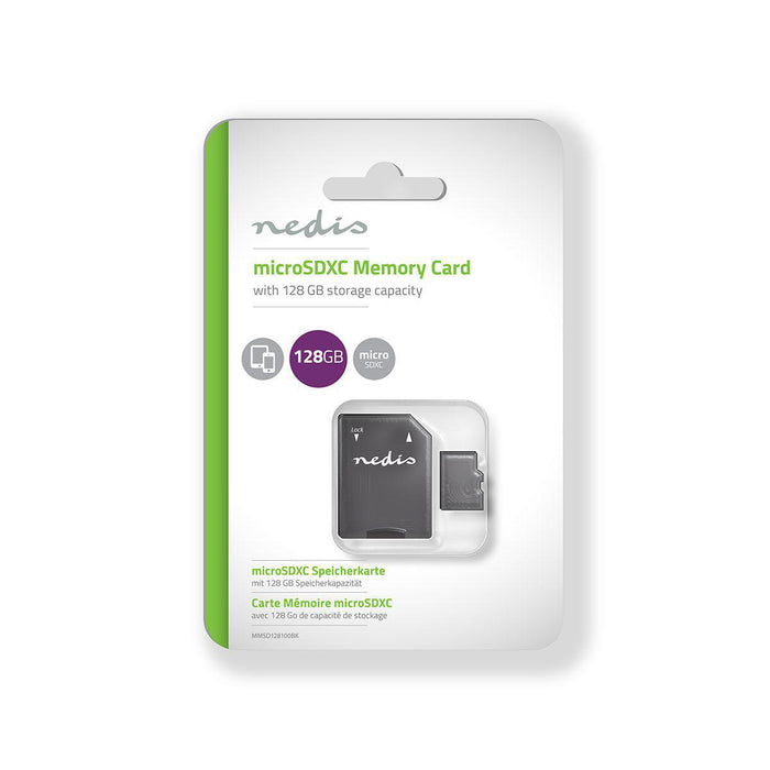 Nedis Memory Card - microSDXC, 128 GB, Write speed: 90 MB/s, UHS-I - SD adapter included