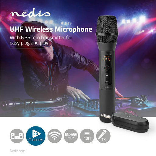 Nedis Wireless Microphone Set - 20 Channels, 1 Microphone, Cardioid, Volume control - Black