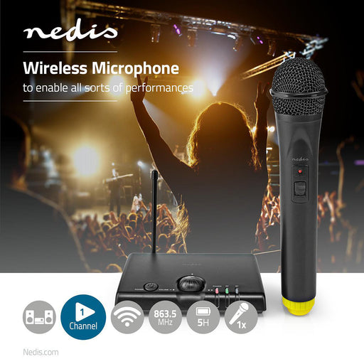 Nedis Wireless Microphone Set - 1 Channel, 1 Microphone, Cardioid, Volume control - Black