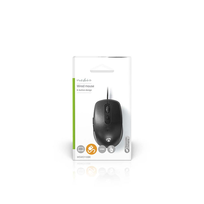 Nedis Mouse - Wired, 1200 / 1800 / 2400 / 3600 dpi, Adjustable DPI, Number of buttons: 6 - Right-Handed