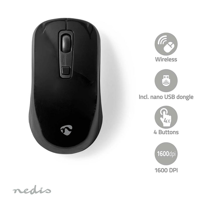 Nedis Mouse - Wireless, 800 / 1200 / 1600 dpi, Adjustable DPI, Number of buttons: 4 - Both Handed