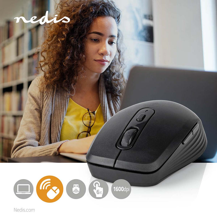 Nedis Mouse - Wireless, 800 / 1200 / 1600 dpi, Adjustable DPI, Number of buttons: 6 - Right-Handed