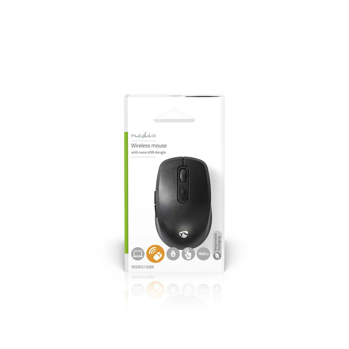 Nedis Mouse - Wireless, 800 / 1200 / 1600 dpi, Adjustable DPI, Number of buttons: 6 - Right-Handed