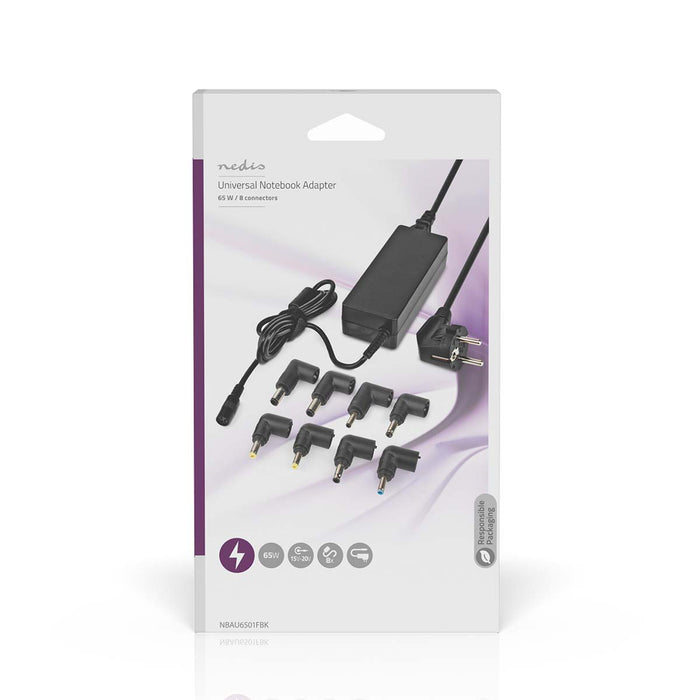 Nedis Notebook Adapter - 65 W, 15 / 16 / 19 / 19.5 / 20 V DC, 4.0 A, 4.0 A - Type F (CEE 7/7)