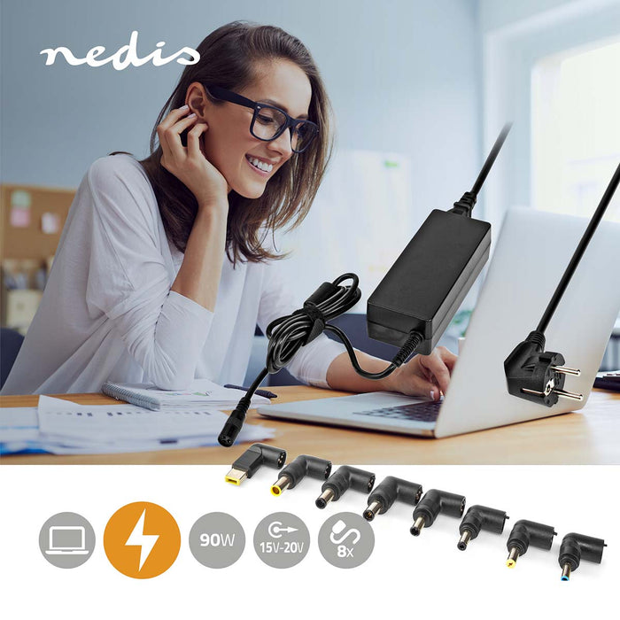 Nedis Notebook Adapter - 90 W, 18.5 / 19 / 19.5 / 20 V DC, 6.0 A, 6.0 A - Type F (CEE 7/7)