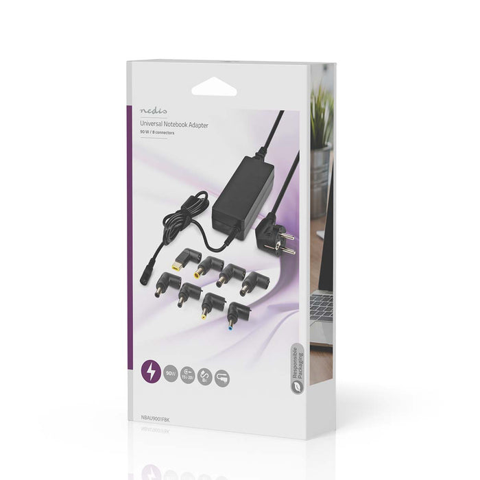 Nedis Notebook Adapter - 90 W, 18.5 / 19 / 19.5 / 20 V DC, 6.0 A, 6.0 A - Type F (CEE 7/7)