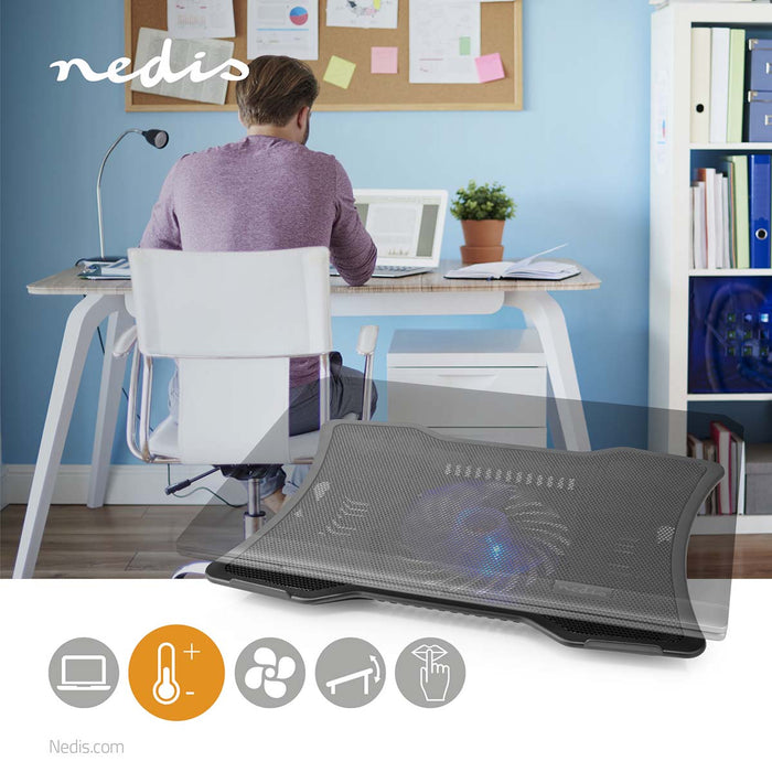 Nedis Notebook Stand - Number of fans: 1, USB Powered, Number of angles: 2, 1500 rpm - LED