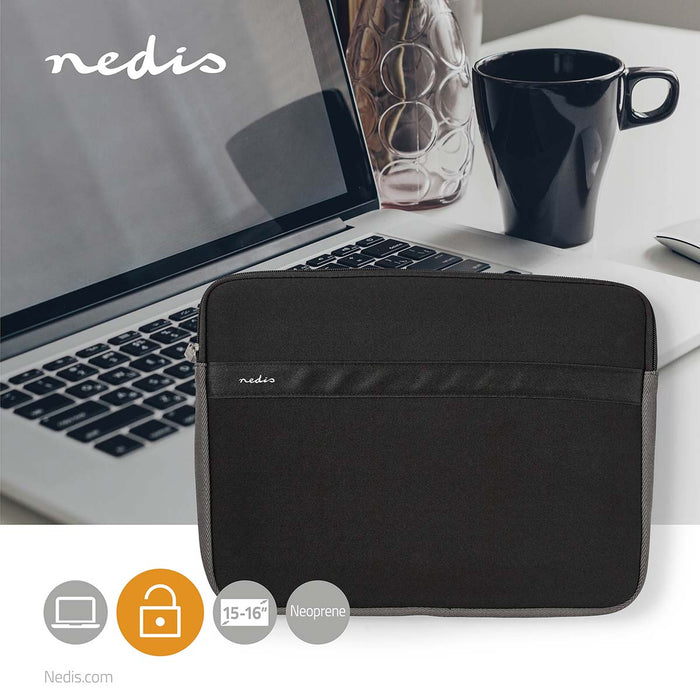 Nedis Notebook Sleeve - NEW - 15-16", Neoprene, Anthracite / Black, 277 mm - 380 mm