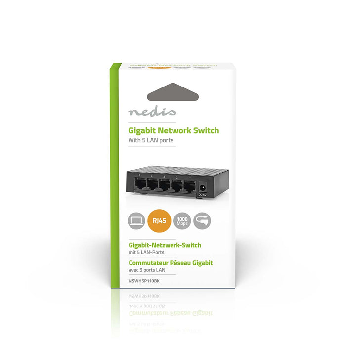 Nedis Network Switch - Wired speed: Gigabit - Number of ethernet ports: 5, 