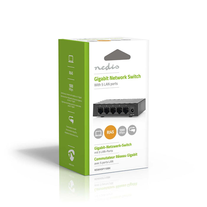 Nedis Network Switch - Wired speed: Gigabit - Number of ethernet ports: 5, 