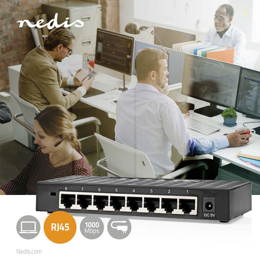 Nedis Network Switch - Wired speed: Gigabit - Number of ethernet ports: 8, 