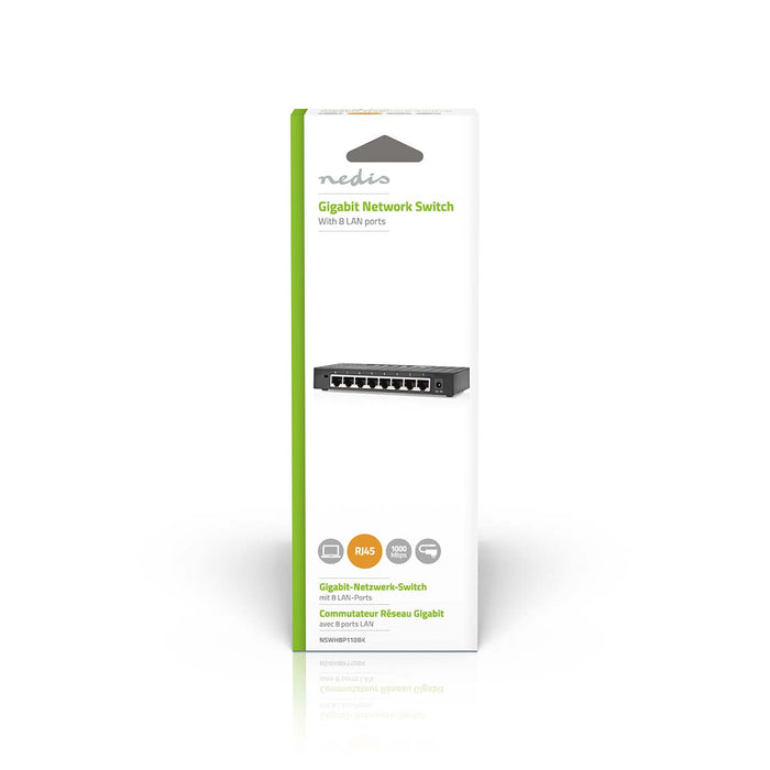 Nedis Network Switch - Wired speed: Gigabit - Number of ethernet ports: 8, 