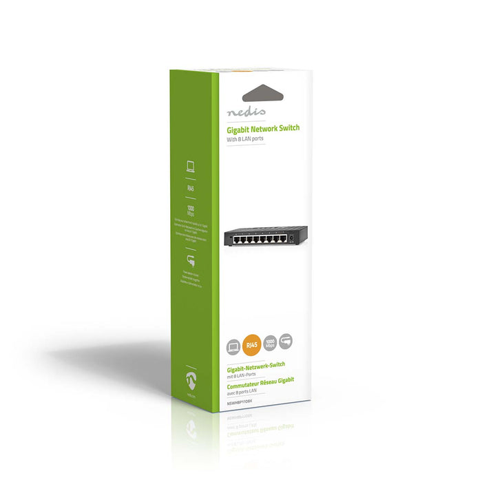 Nedis Network Switch - Wired speed: Gigabit - Number of ethernet ports: 8, 