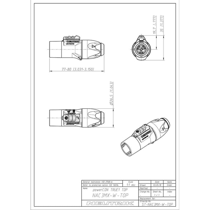 Neutrik Locking male cable connector, screw terminals