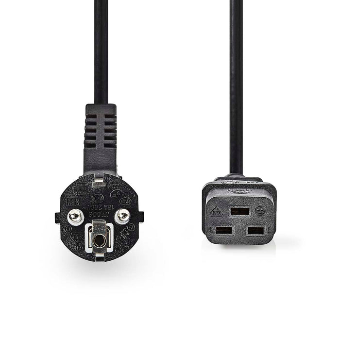 Nedis Power Cable - Plug with earth contact male, IEC-320-C19, Angled, Black - Polybag