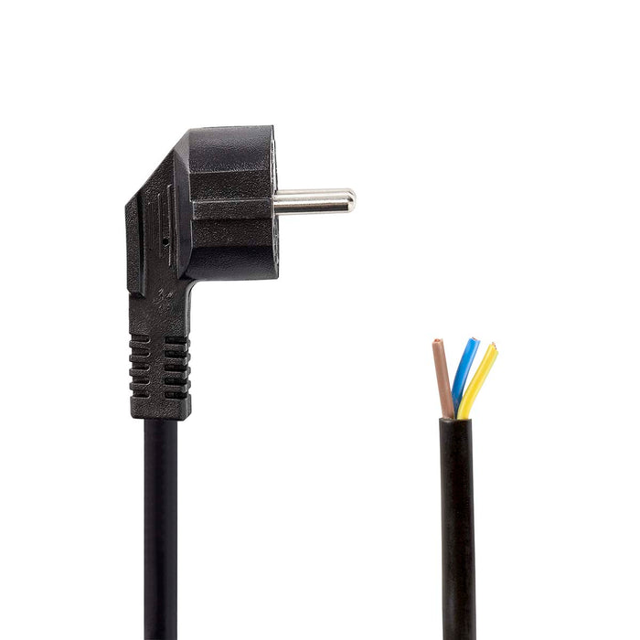 Nedis Power Cable - Plug with earth contact male, Open, Angled, Black - Envelope