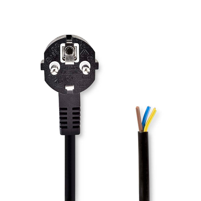 Nedis Power Cable - Plug with earth contact male, Open, Angled, Black - Envelope